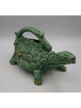 Vintage McCoy Turtle Watering Can Planter Green Ceramic Figural MCM USA Pottery